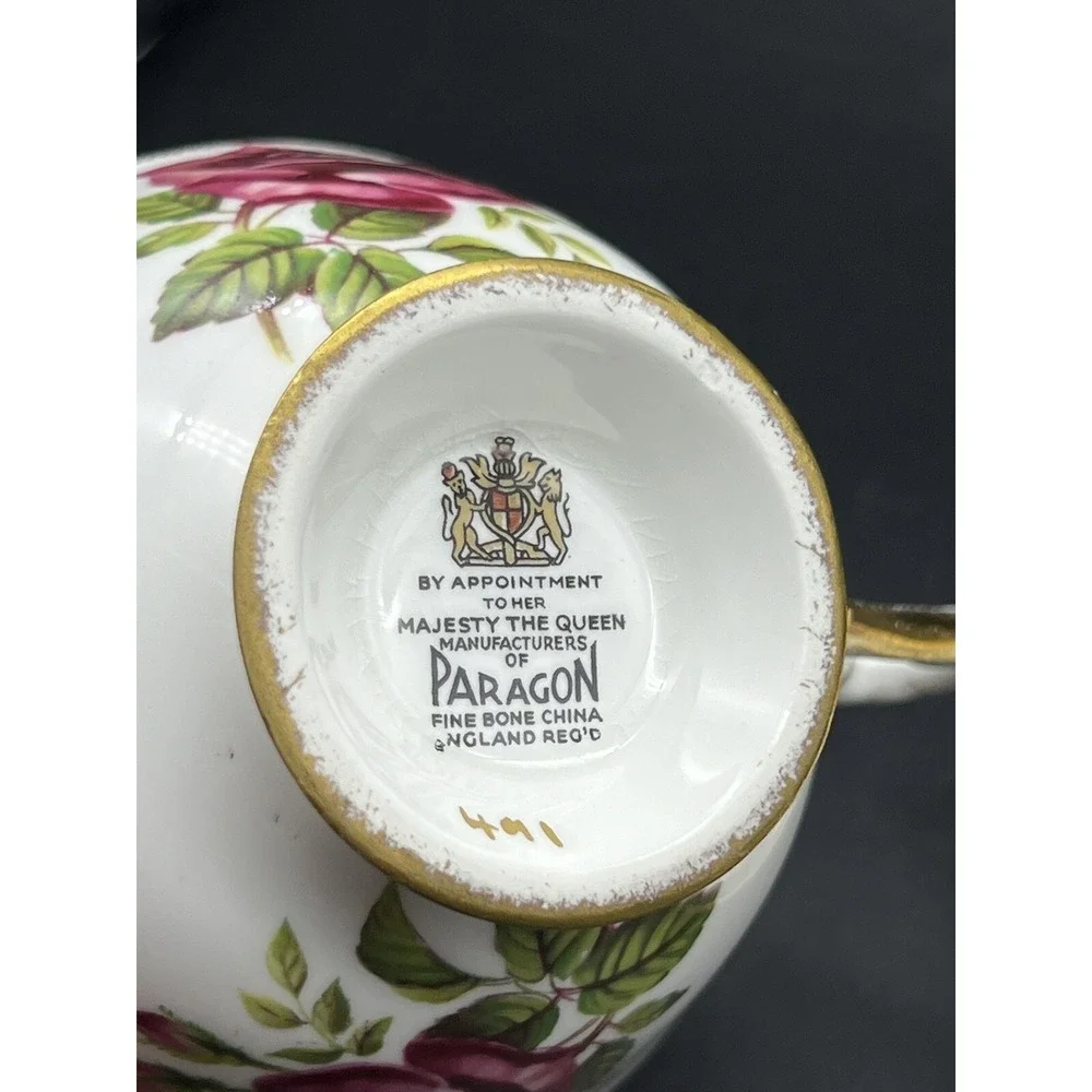Vintage Paragon Floating Red Roses Gilded Tea Cup and Saucer England